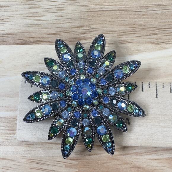 Vintage Joan Rivers Brooch Scatter Pins Swarovski Crystal Signed Blues & greens - Picture 12 of 13